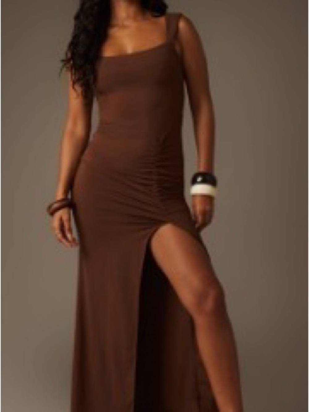Missguided Brown Square-Neck Maxi Dress with High Slit